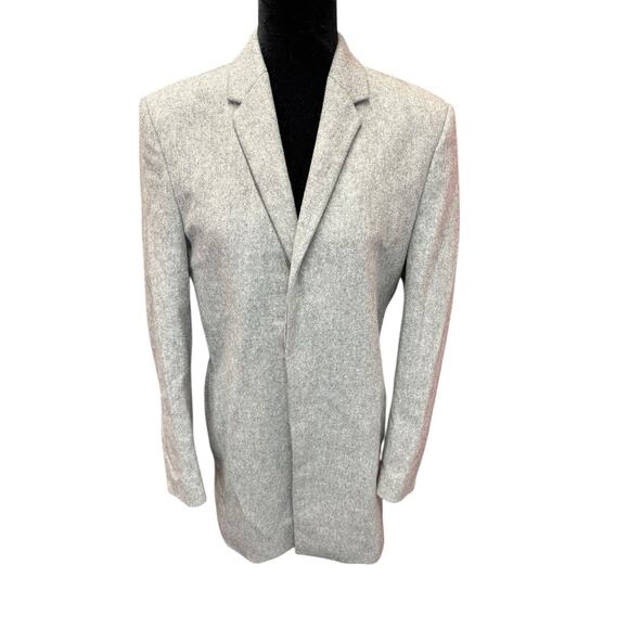 COS Men’s Gray Wool Blend Overcoat 36R Hidden Button Front Minimalist Classic - Picture 2 of 15